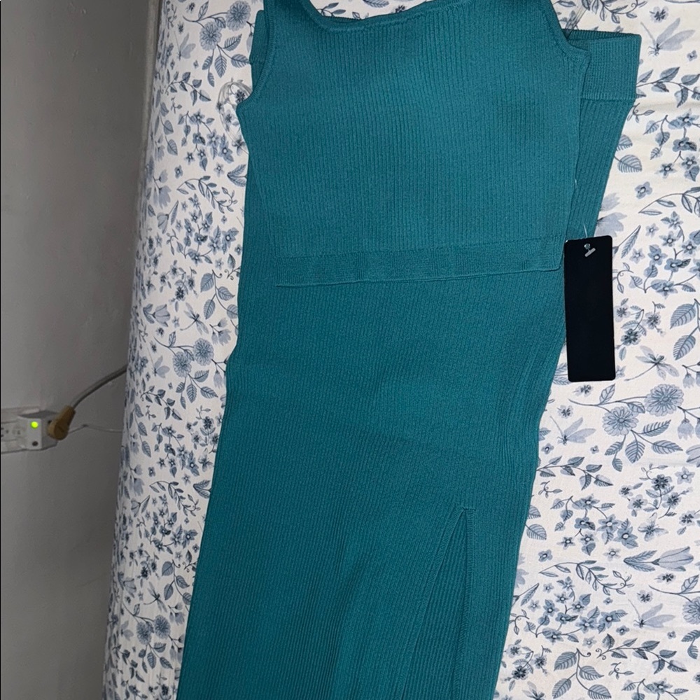 Bebe Teal Ribbed Two-Piece Set - Picture 4 of 5